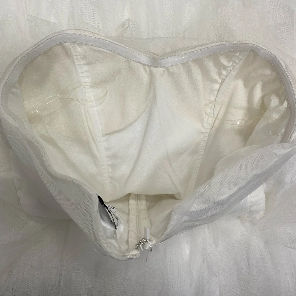 NWT Elegant Boho White Strapless Wedding Prom‎ Gown Flowy Layered Tulle Size S - Picture 11 of 14